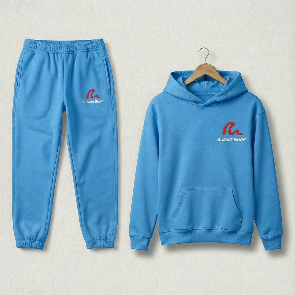Sky Blue Tracksuit with Red Logo Summa Surf US — Premium Branded Track Suit (Sky Blue) - Image 1