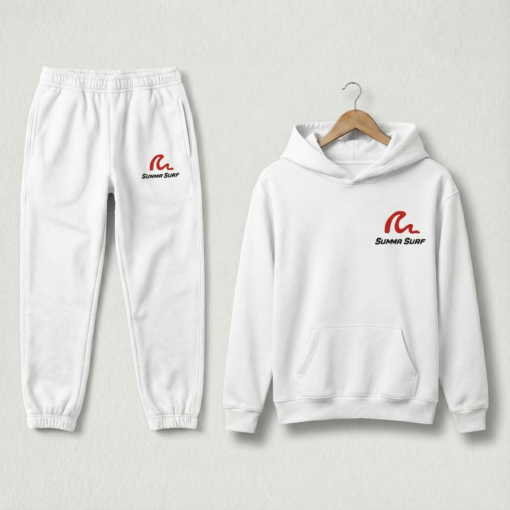 White Tracksuit with Red Logo Summa Surf US — Premium Branded Track Suit (White) - Image 1
